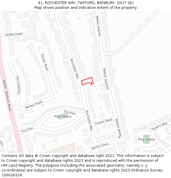 41, ROCHESTER WAY, TWYFORD, BANBURY, OX17 3JU: Location map and indicative extent of plot