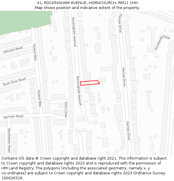 41, ROCKINGHAM AVENUE, HORNCHURCH, RM11 1HH: Location map and indicative extent of plot