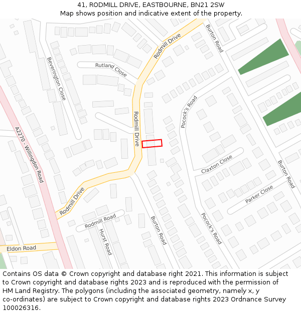 41, RODMILL DRIVE, EASTBOURNE, BN21 2SW: Location map and indicative extent of plot