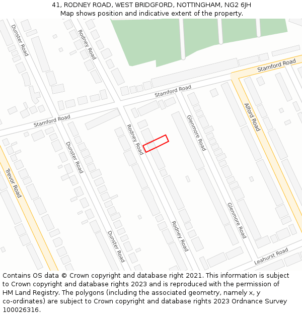 41, RODNEY ROAD, WEST BRIDGFORD, NOTTINGHAM, NG2 6JH: Location map and indicative extent of plot