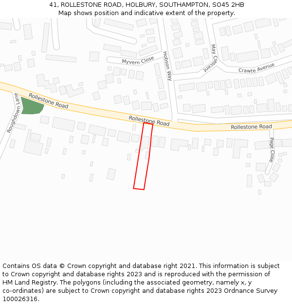 41, ROLLESTONE ROAD, HOLBURY, SOUTHAMPTON, SO45 2HB: Location map and indicative extent of plot