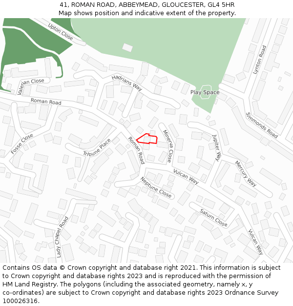41, ROMAN ROAD, ABBEYMEAD, GLOUCESTER, GL4 5HR: Location map and indicative extent of plot