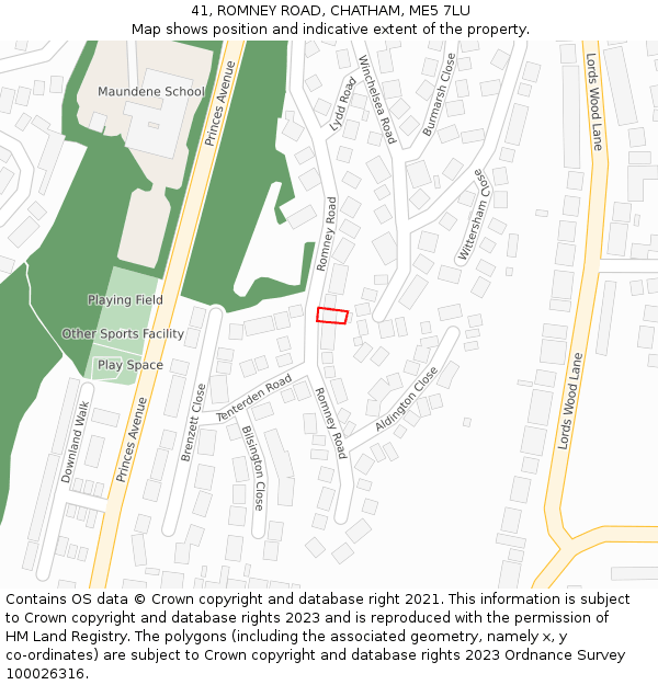 41, ROMNEY ROAD, CHATHAM, ME5 7LU: Location map and indicative extent of plot