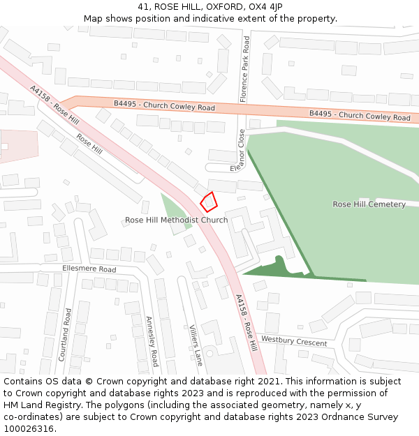 41, ROSE HILL, OXFORD, OX4 4JP: Location map and indicative extent of plot