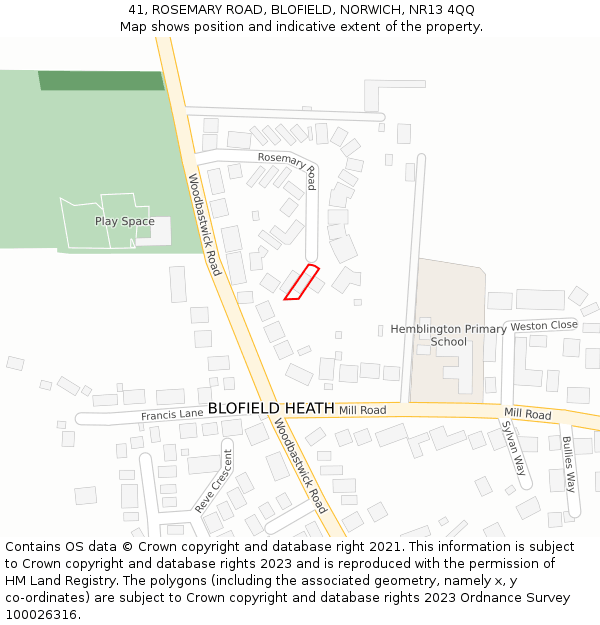 41, ROSEMARY ROAD, BLOFIELD, NORWICH, NR13 4QQ: Location map and indicative extent of plot