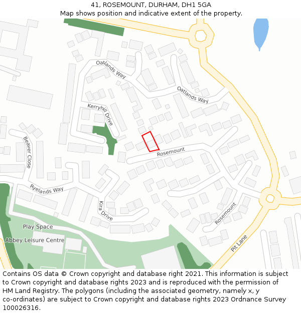 41, ROSEMOUNT, DURHAM, DH1 5GA: Location map and indicative extent of plot