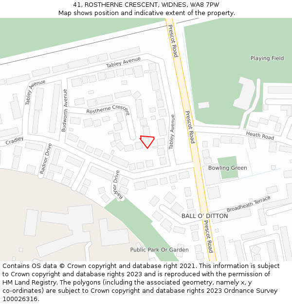 41, ROSTHERNE CRESCENT, WIDNES, WA8 7PW: Location map and indicative extent of plot