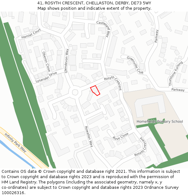 41, ROSYTH CRESCENT, CHELLASTON, DERBY, DE73 5WY: Location map and indicative extent of plot