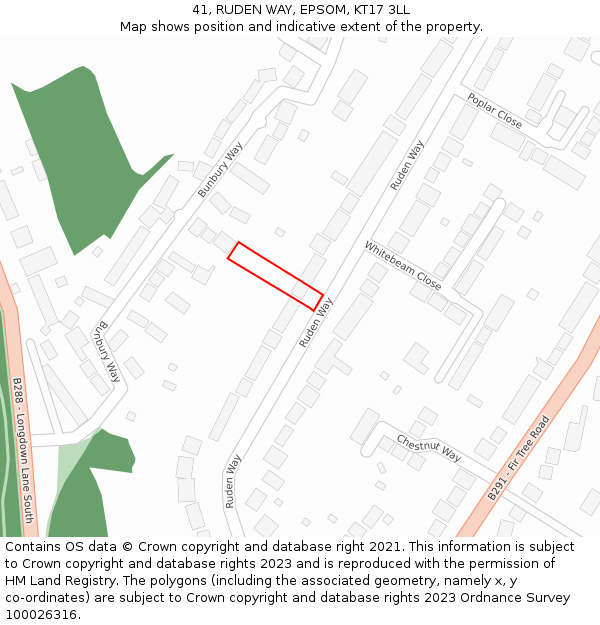 41, RUDEN WAY, EPSOM, KT17 3LL: Location map and indicative extent of plot