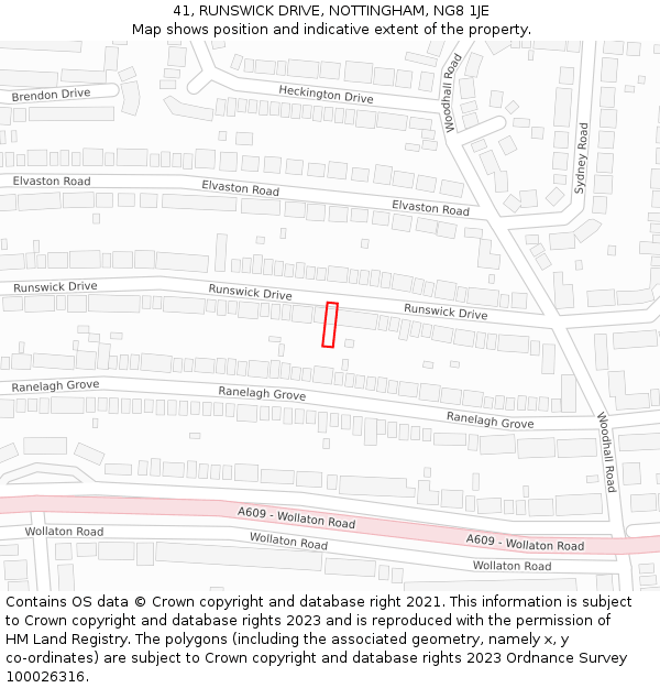 41, RUNSWICK DRIVE, NOTTINGHAM, NG8 1JE: Location map and indicative extent of plot