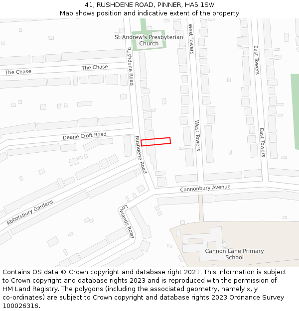 41, RUSHDENE ROAD, PINNER, HA5 1SW: Location map and indicative extent of plot
