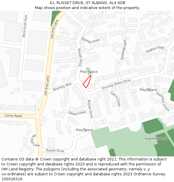41, RUSSET DRIVE, ST ALBANS, AL4 0DB: Location map and indicative extent of plot