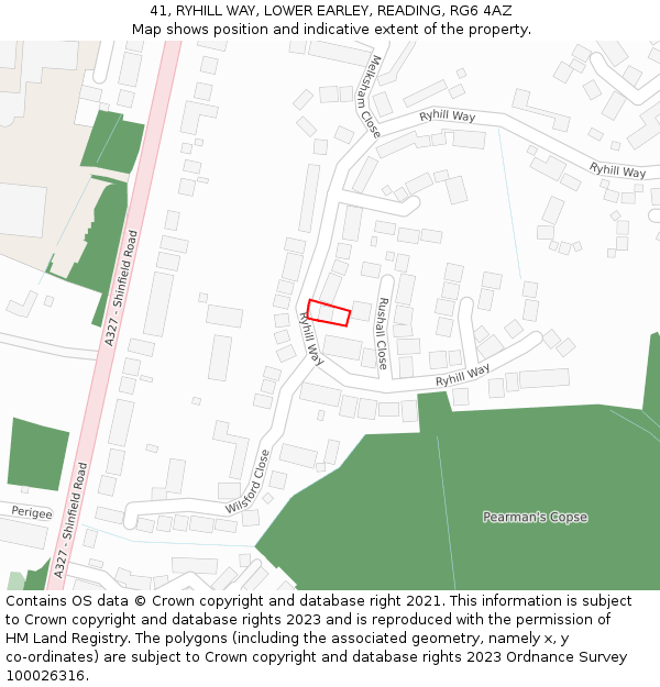 41, RYHILL WAY, LOWER EARLEY, READING, RG6 4AZ: Location map and indicative extent of plot