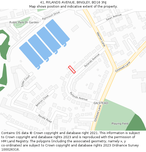 41, RYLANDS AVENUE, BINGLEY, BD16 3NJ: Location map and indicative extent of plot