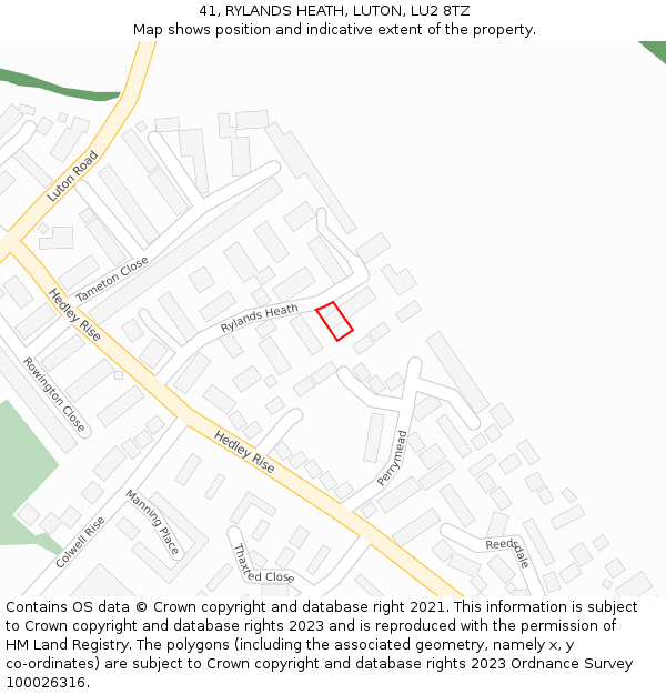 41, RYLANDS HEATH, LUTON, LU2 8TZ: Location map and indicative extent of plot