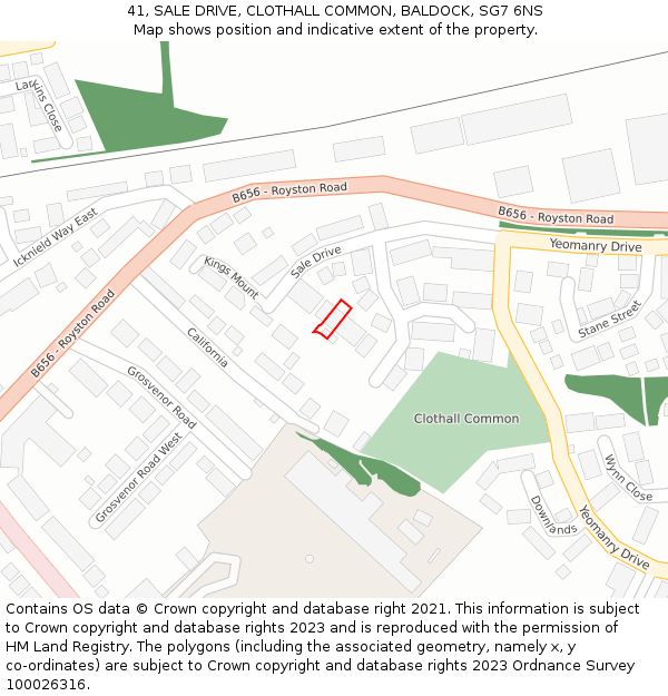 41, SALE DRIVE, CLOTHALL COMMON, BALDOCK, SG7 6NS: Location map and indicative extent of plot