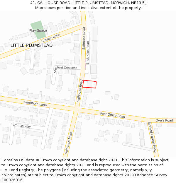 41, SALHOUSE ROAD, LITTLE PLUMSTEAD, NORWICH, NR13 5JJ: Location map and indicative extent of plot