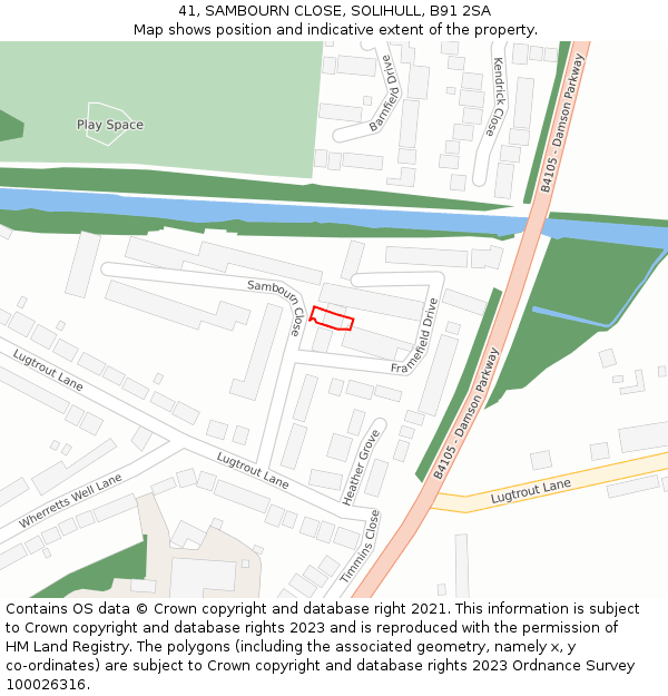 41, SAMBOURN CLOSE, SOLIHULL, B91 2SA: Location map and indicative extent of plot