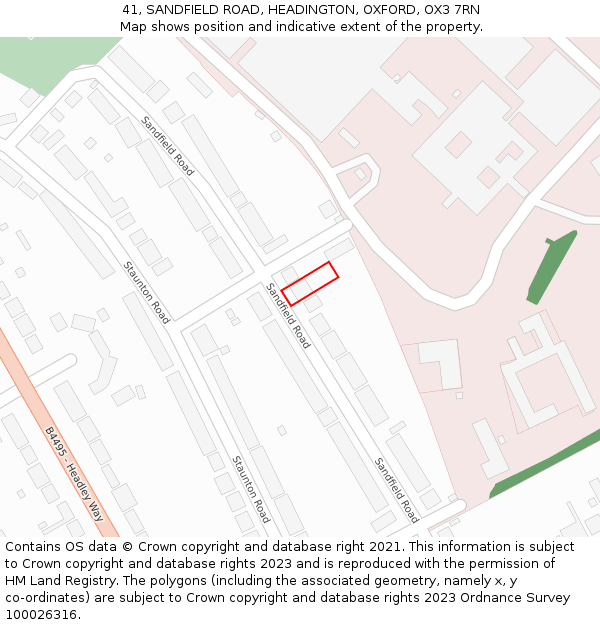 41, SANDFIELD ROAD, HEADINGTON, OXFORD, OX3 7RN: Location map and indicative extent of plot