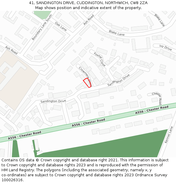 41, SANDINGTON DRIVE, CUDDINGTON, NORTHWICH, CW8 2ZA: Location map and indicative extent of plot