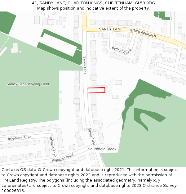 41, SANDY LANE, CHARLTON KINGS, CHELTENHAM, GL53 9DG: Location map and indicative extent of plot