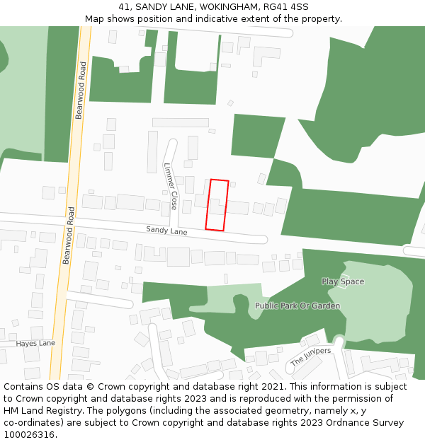 41, SANDY LANE, WOKINGHAM, RG41 4SS: Location map and indicative extent of plot