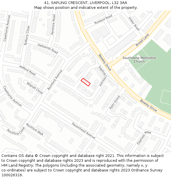 41, SAPLING CRESCENT, LIVERPOOL, L32 3AA: Location map and indicative extent of plot