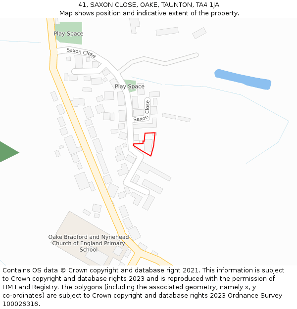 41, SAXON CLOSE, OAKE, TAUNTON, TA4 1JA: Location map and indicative extent of plot