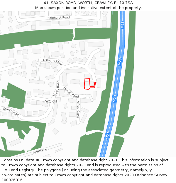 41, SAXON ROAD, WORTH, CRAWLEY, RH10 7SA: Location map and indicative extent of plot