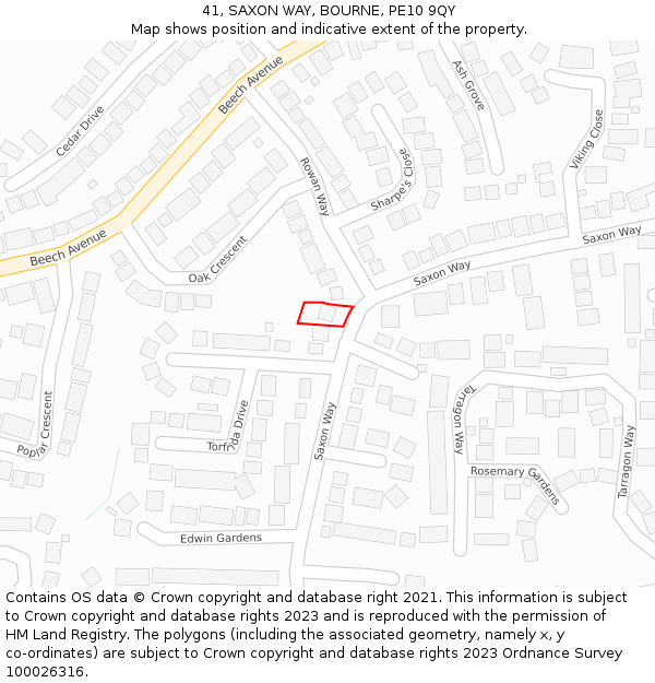 41, SAXON WAY, BOURNE, PE10 9QY: Location map and indicative extent of plot