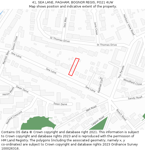 41, SEA LANE, PAGHAM, BOGNOR REGIS, PO21 4UW: Location map and indicative extent of plot