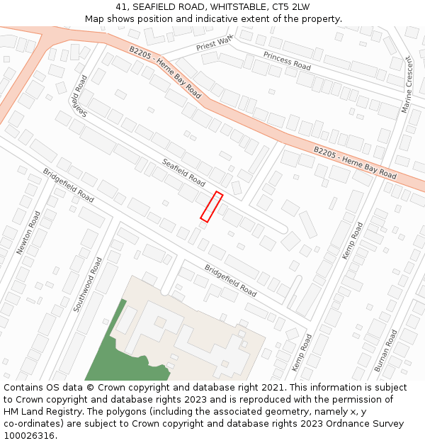 41, SEAFIELD ROAD, WHITSTABLE, CT5 2LW: Location map and indicative extent of plot