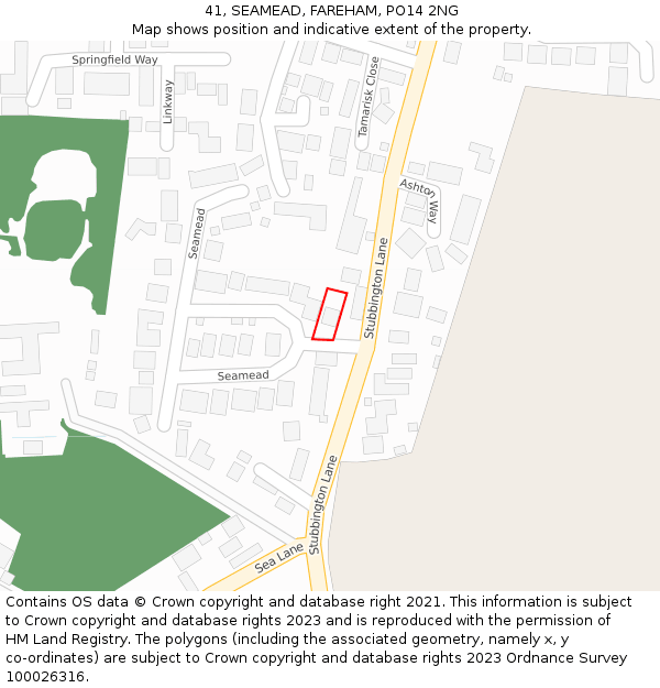 41, SEAMEAD, FAREHAM, PO14 2NG: Location map and indicative extent of plot