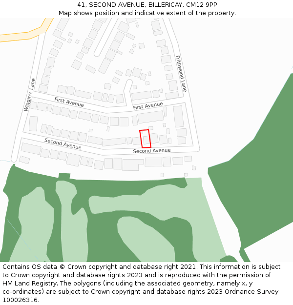 41, SECOND AVENUE, BILLERICAY, CM12 9PP: Location map and indicative extent of plot