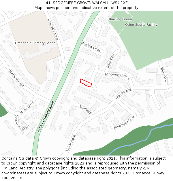 41, SEDGEMERE GROVE, WALSALL, WS4 1XE: Location map and indicative extent of plot