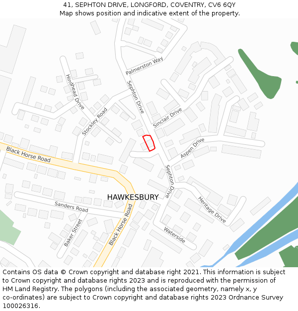 41, SEPHTON DRIVE, LONGFORD, COVENTRY, CV6 6QY: Location map and indicative extent of plot