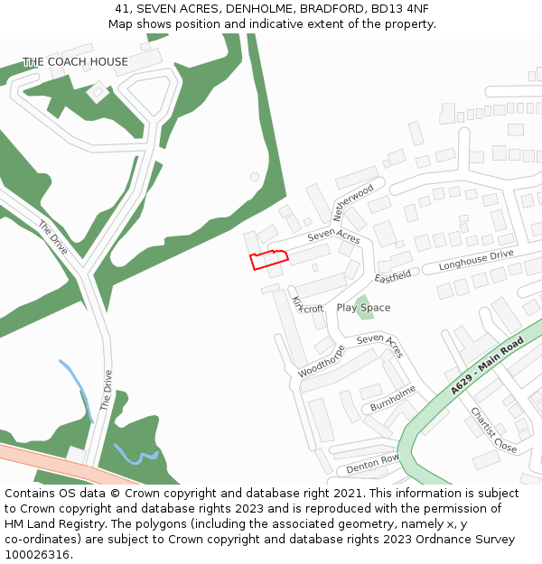 41, SEVEN ACRES, DENHOLME, BRADFORD, BD13 4NF: Location map and indicative extent of plot