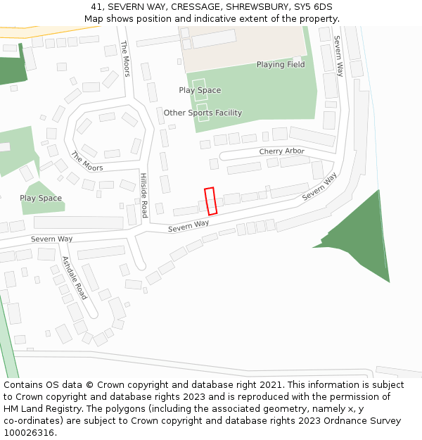 41, SEVERN WAY, CRESSAGE, SHREWSBURY, SY5 6DS: Location map and indicative extent of plot