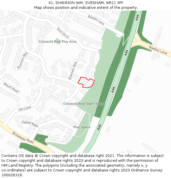 41, SHANNON WAY, EVESHAM, WR11 3FF: Location map and indicative extent of plot