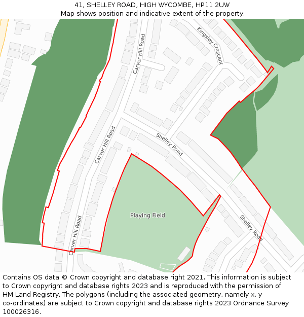 41, SHELLEY ROAD, HIGH WYCOMBE, HP11 2UW: Location map and indicative extent of plot