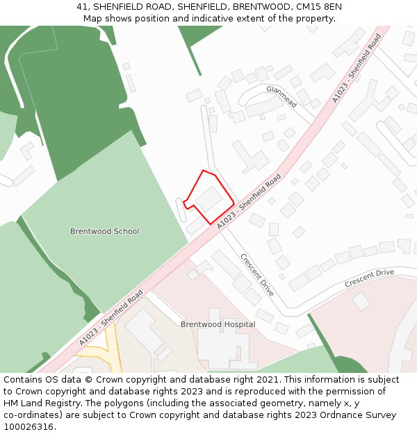 41, SHENFIELD ROAD, SHENFIELD, BRENTWOOD, CM15 8EN: Location map and indicative extent of plot