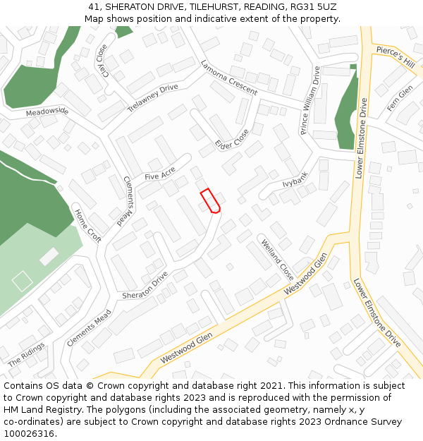 41, SHERATON DRIVE, TILEHURST, READING, RG31 5UZ: Location map and indicative extent of plot
