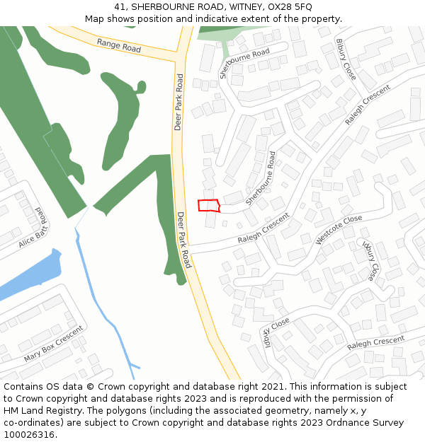 41, SHERBOURNE ROAD, WITNEY, OX28 5FQ: Location map and indicative extent of plot