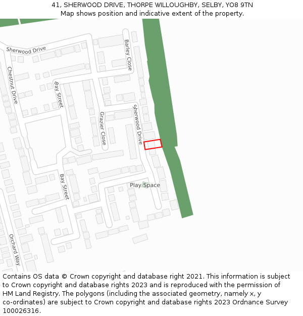 41, SHERWOOD DRIVE, THORPE WILLOUGHBY, SELBY, YO8 9TN: Location map and indicative extent of plot