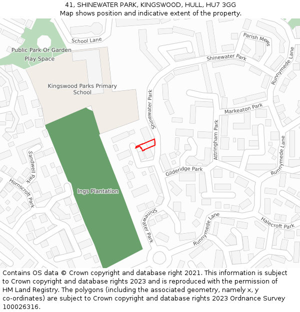 41, SHINEWATER PARK, KINGSWOOD, HULL, HU7 3GG: Location map and indicative extent of plot