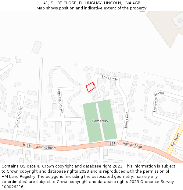 41, SHIRE CLOSE, BILLINGHAY, LINCOLN, LN4 4GR: Location map and indicative extent of plot