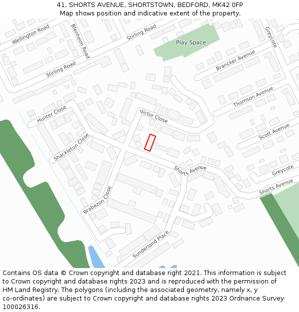 41, SHORTS AVENUE, SHORTSTOWN, BEDFORD, MK42 0FP: Location map and indicative extent of plot
