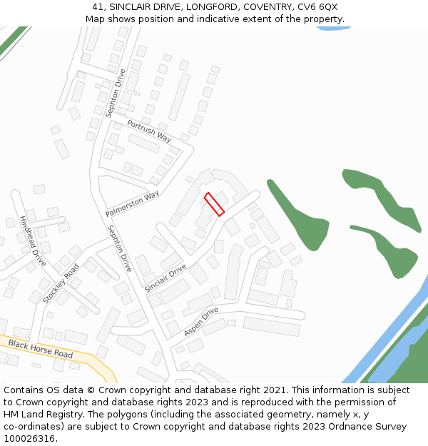 41, SINCLAIR DRIVE, LONGFORD, COVENTRY, CV6 6QX: Location map and indicative extent of plot