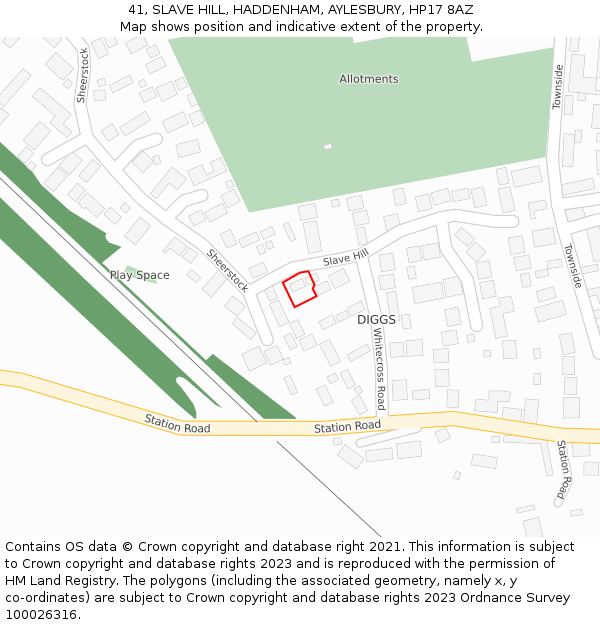 41, SLAVE HILL, HADDENHAM, AYLESBURY, HP17 8AZ: Location map and indicative extent of plot