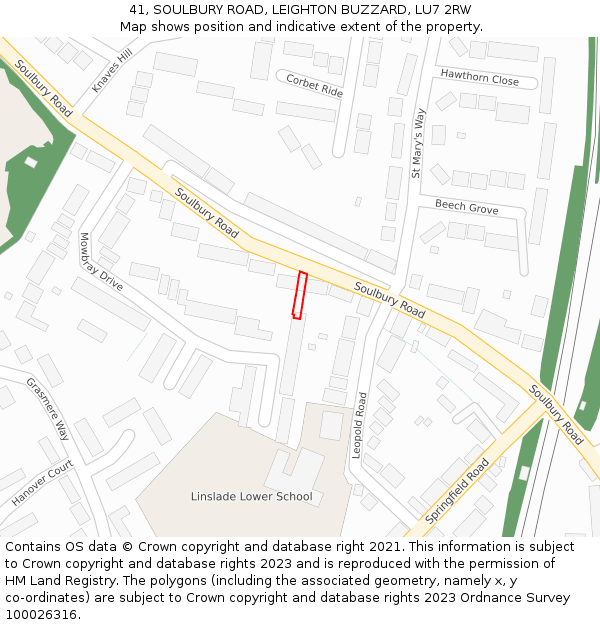 41, SOULBURY ROAD, LEIGHTON BUZZARD, LU7 2RW: Location map and indicative extent of plot